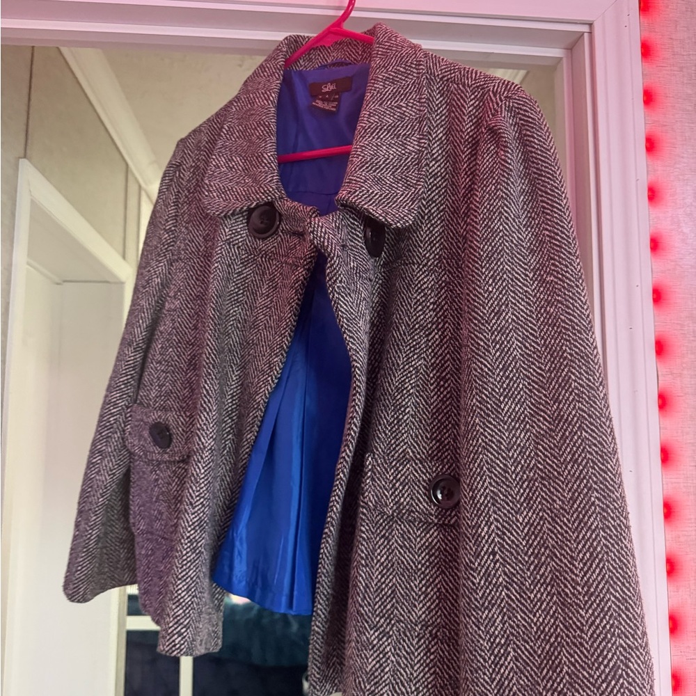 Luii Gray Herringbone Cape Jacket